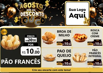 Modelo de Encarte para Encarte A4 Horizontal com o tema Agosto Mês do Desconto Louco para Padaria