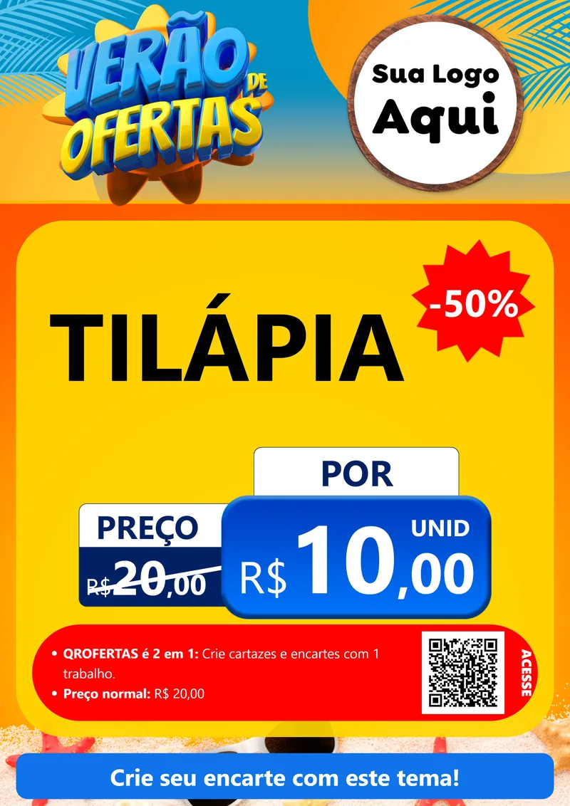 Modelo de Cartaz para Cartaz A4 Vertical com o tema Verão de Ofertas para Peixaria