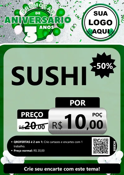 Modelo de Cartaz para Cartaz A4 Vertical com o tema Promoção de Aniversário - 3 Anos para Comida japonesa