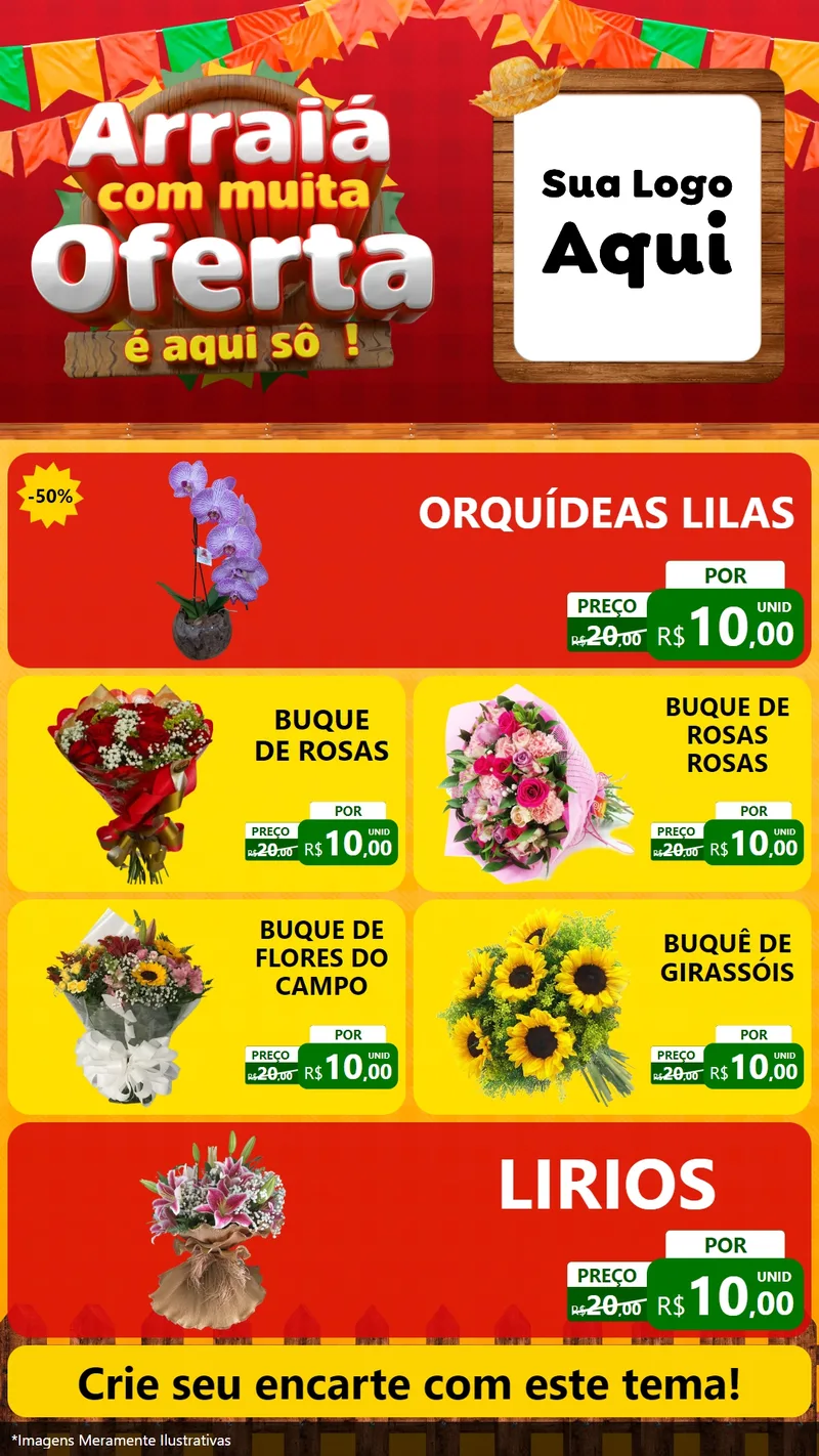 Modelo de TV para TV Vertical com o tema Arraiá Com Muita Oferta - É Aqui Sô! para Floricultura e jardim