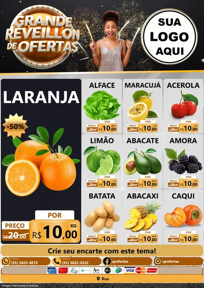Modelo de Encarte para Encarte A4 Vertical com o tema Grande Réveillon de Ofertas para Hortifrúti