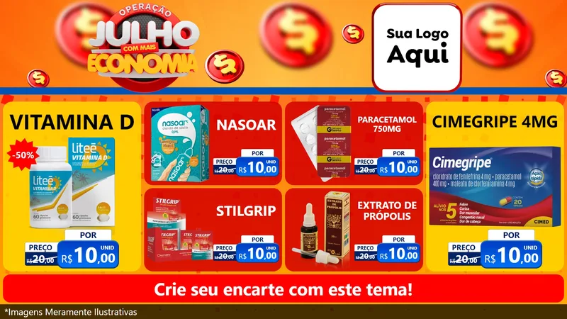 Modelo de TV para TV Horizontal com o tema Operação Julho Com Mais Economia para Farmácia