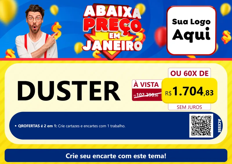 Modelo de Cartaz para Cartaz A4 Horizontal com o tema Abaixa Preço em Janeiro para Concessionaria de Carros