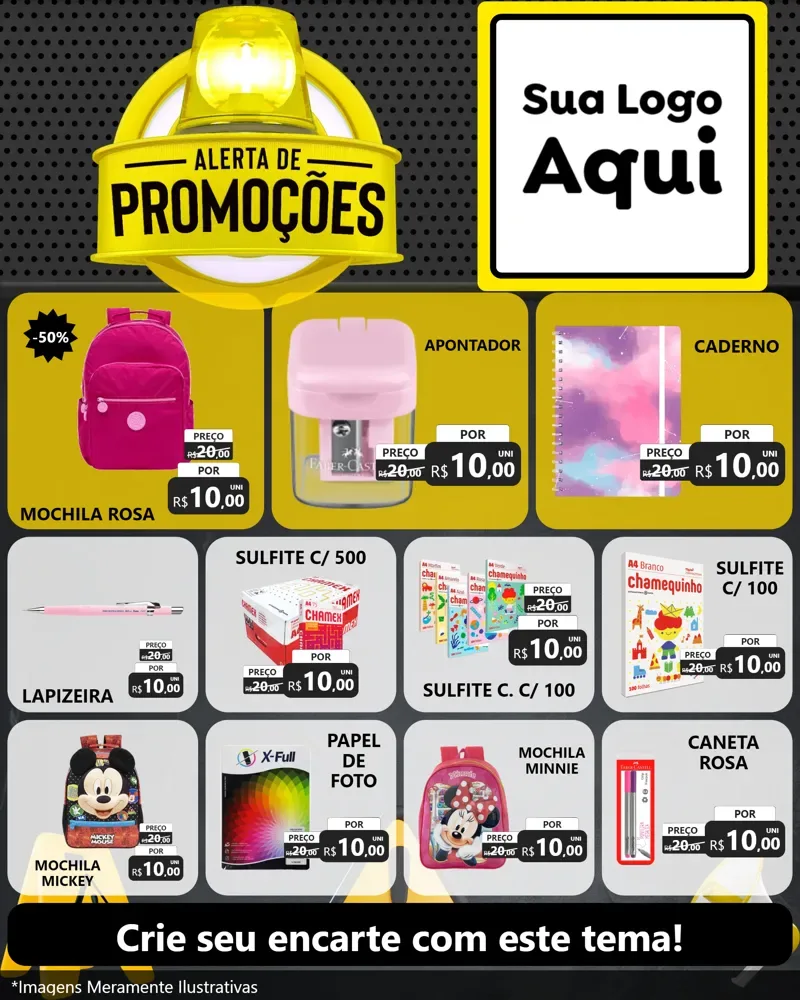 Modelo de Rede Social para Feed Instagram com o tema Alerta de Promoções para Papelaria