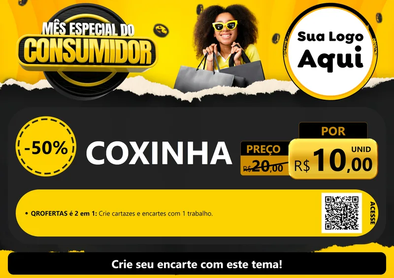 Modelo de Cartaz para Cartaz A4 Horizontal com o tema Mês Especial do Consumidor para Salgadaria