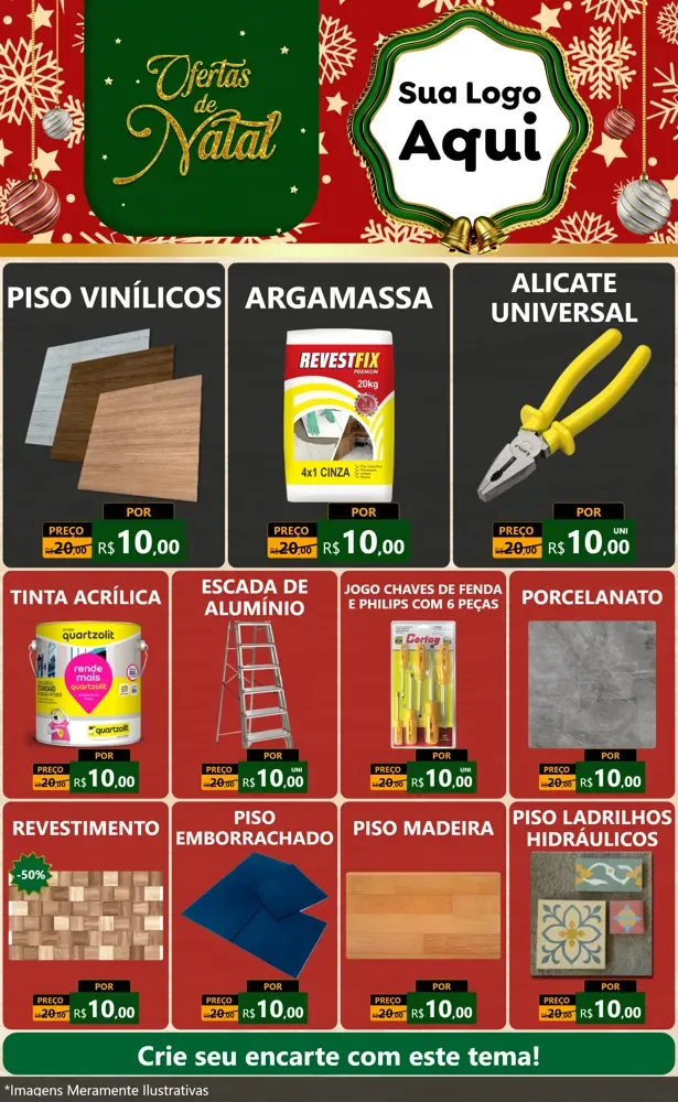 Modelo de Encarte para Encarte Grande com o tema Natal de Ofertas para Material para Construção