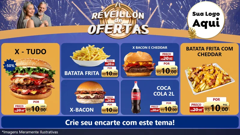 Modelo de TV para TV Horizontal com o tema Réveillon de Ofertas para Hamburgueria