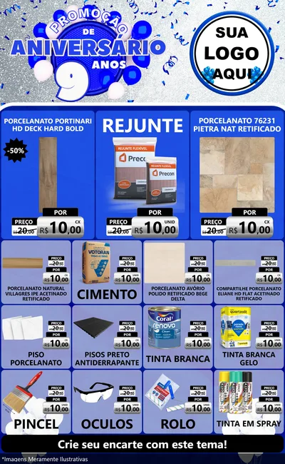 Modelo de Encarte para Encarte Grande com o tema Promoção de Aniversário - 9 Anos para Pisos e revestimentos