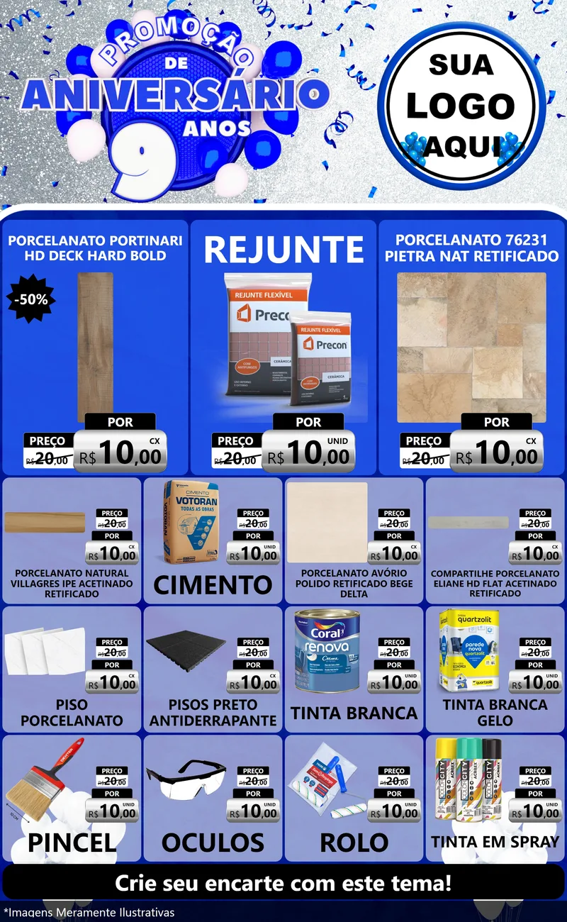 Modelo de Encarte para Encarte Grande com o tema Promoção de Aniversário - 9 Anos para Pisos e revestimentos