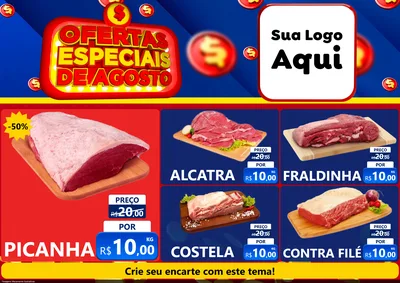 Modelo de Encarte para Encarte A4 Horizontal com o tema Ofertas Especiais de Agosto para Açougue