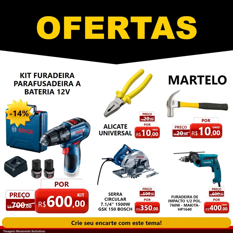 Modelo de Rede Social para Feed Facebook com o tema Ofertas Preto e Vermelho Cartaz para Maquinas e Ferramentas