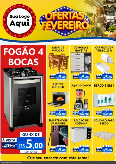Modelo de Encarte para Encarte A4 Vertical com o tema Ofertas de Fevereiro para Móveis e Eletro