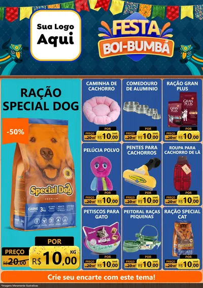 Modelo de Encarte para Encarte A4 Vertical com o tema Festa Boi Bumbá para Pet Shop