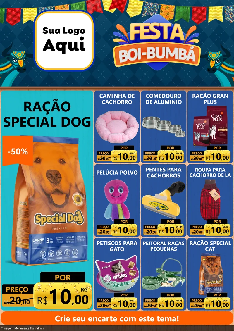 Modelo de Encarte para Encarte A4 Vertical com o tema Festa Boi Bumbá para Pet Shop