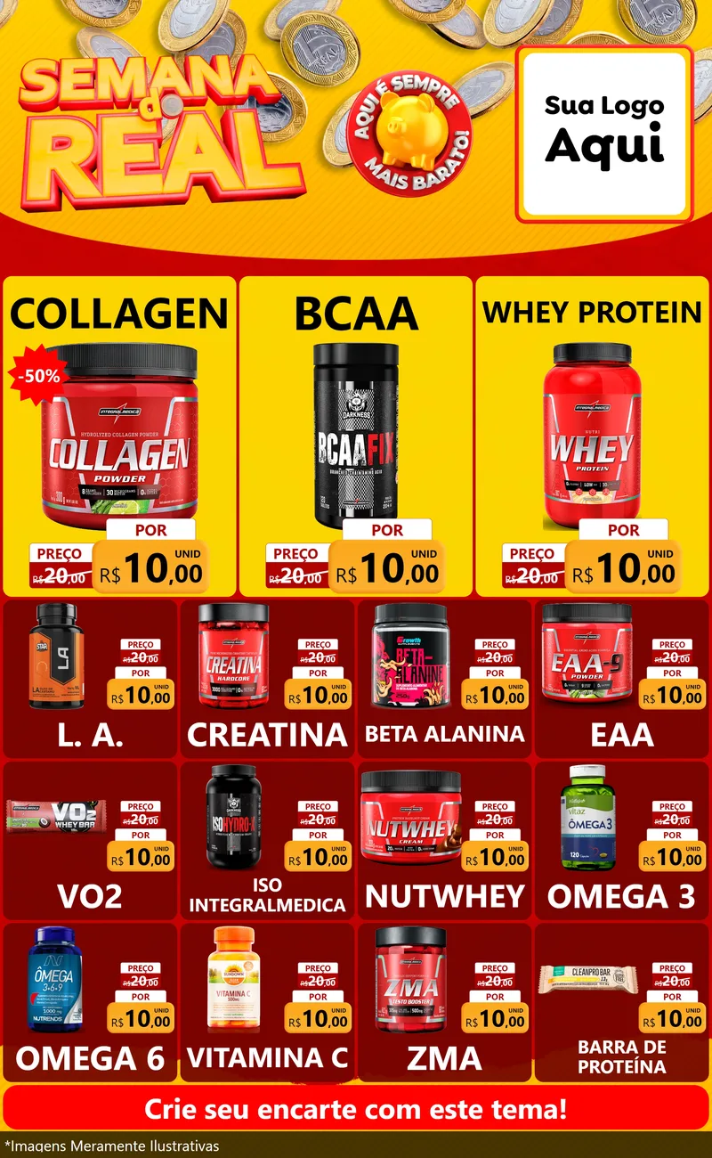 Modelo de Encarte para Encarte Grande com o tema Semana do Real para Suplementos alimentares
