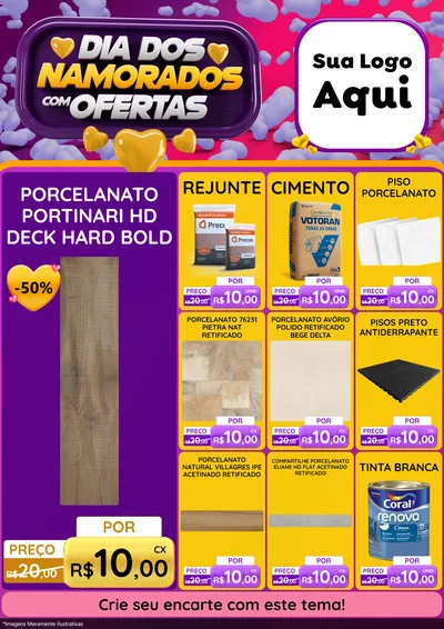 Modelo de Encarte para Encarte A4 Vertical com o tema Dia Dos Namorados Com Ofertas para Pisos e revestimentos