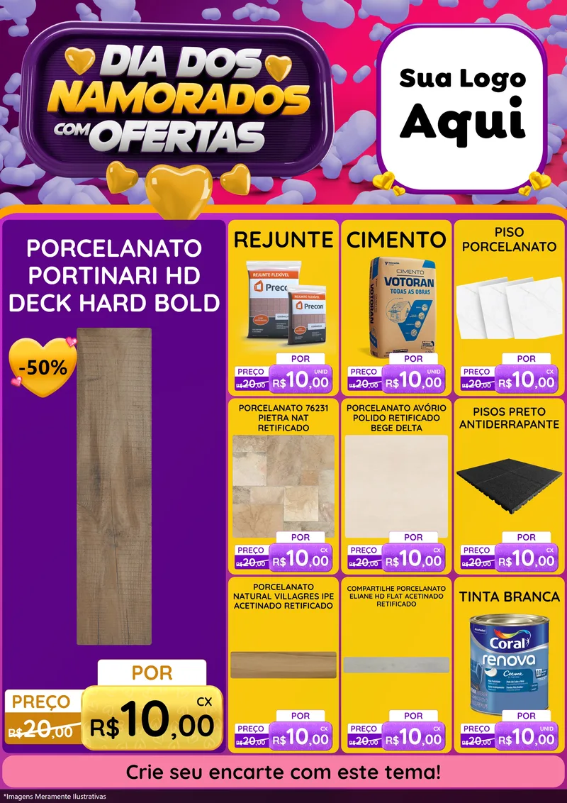 Modelo de Encarte para Encarte A4 Vertical com o tema Dia Dos Namorados Com Ofertas para Pisos e revestimentos