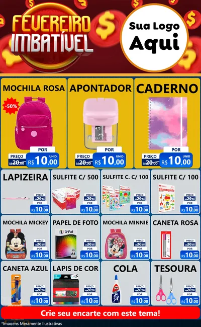 Modelo de Encarte para Encarte Grande com o tema Fevereiro Imbatível para Papelaria