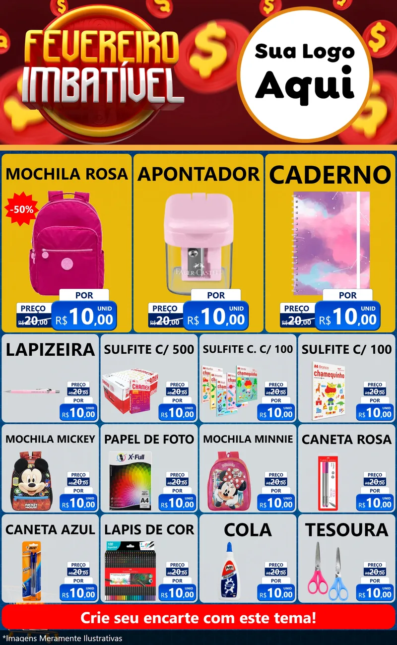 Modelo de Encarte para Encarte Grande com o tema Fevereiro Imbatível para Papelaria