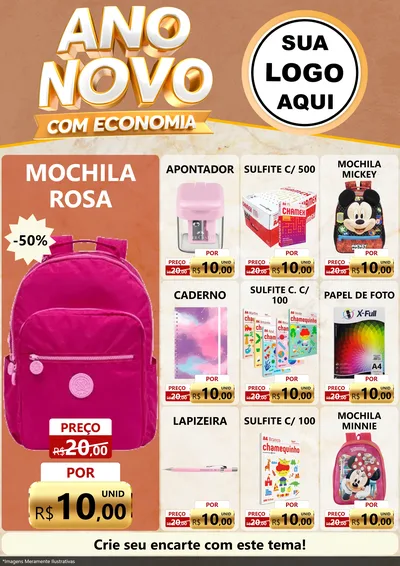 Modelo de Encarte para Encarte A4 Vertical com o tema Ano Novo Com Economia para Papelaria