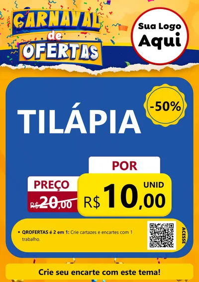 Modelo de Cartaz para Cartaz A4 Vertical com o tema Carnaval de Ofertas para Peixaria