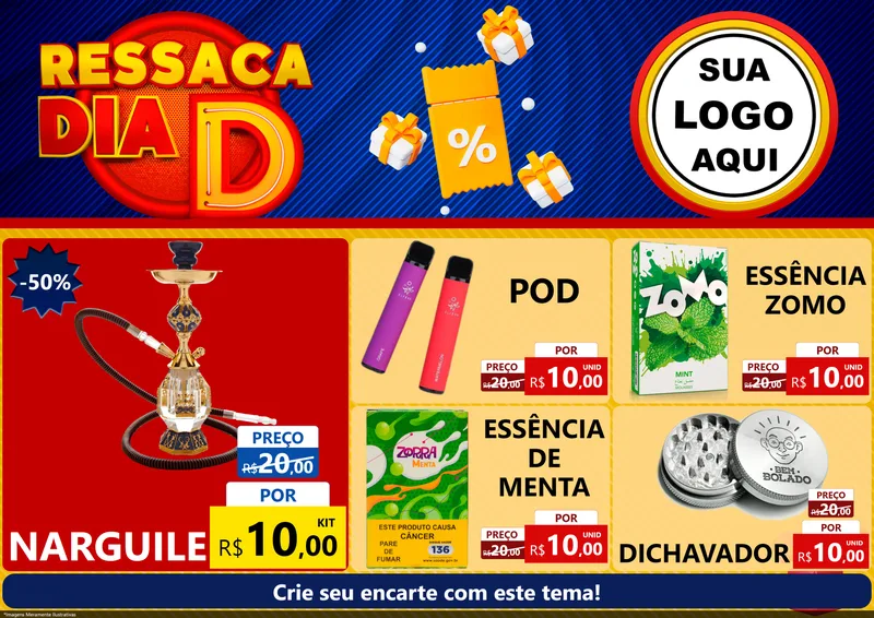 Modelo de Encarte para Encarte A4 Horizontal com o tema Ressaca Dia D para Tabacaria