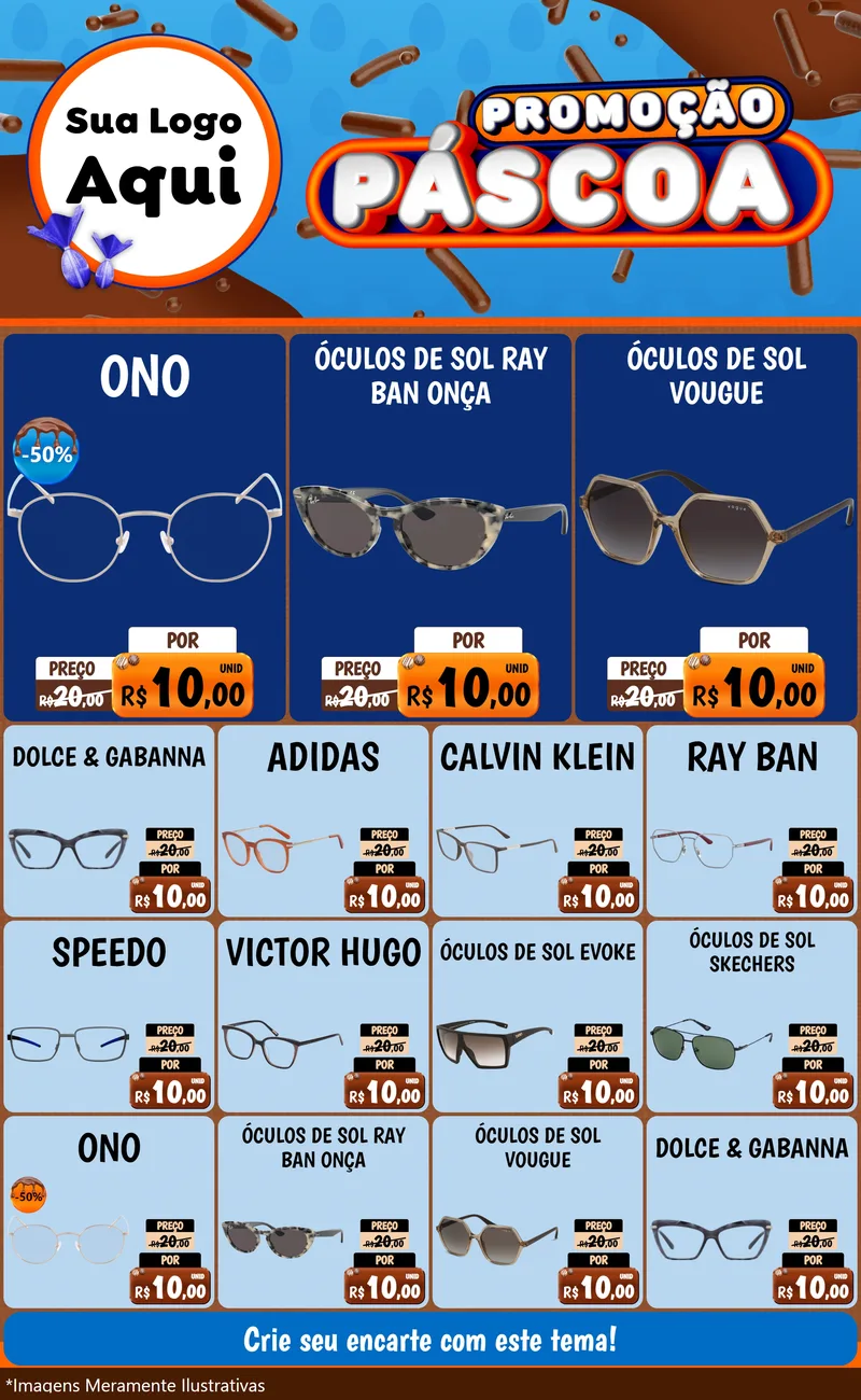 Modelo de Encarte para Encarte Grande com o tema Promoção Páscoa para Óticas