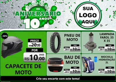 Modelo de Encarte para Encarte A4 Horizontal com o tema Promoção de Aniversário - 10 Anos para Moto peças