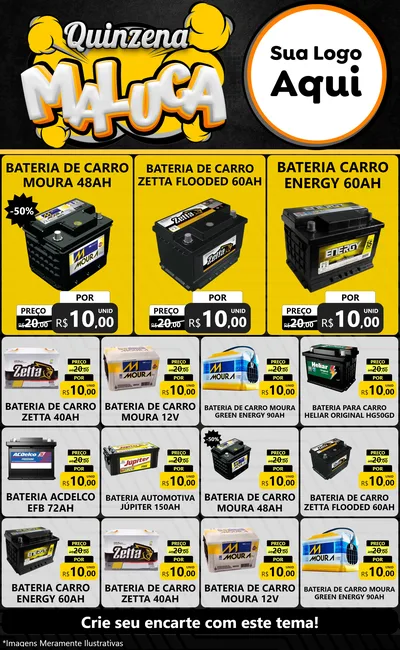 Modelo de Encarte para Encarte Grande com o tema Quinzena Maluca para Baterias Elétricas