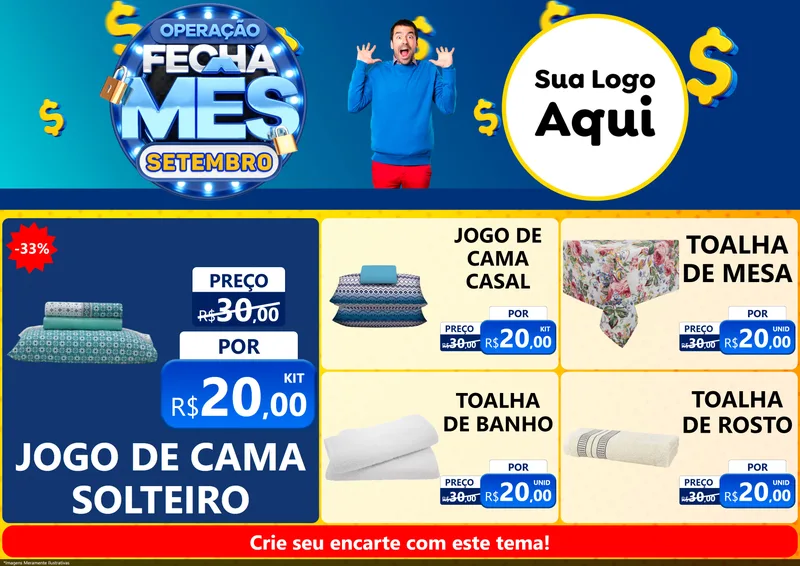 Modelo de Encarte para Encarte A4 Horizontal com o tema Operação Fecha Mês Setembro para Cama, Mesa e Banho