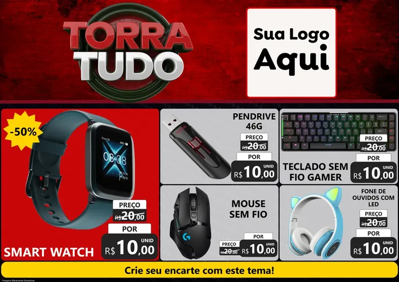 Modelo de Encarte para Encarte A4 Horizontal com o tema Torra Tudo para Informática
