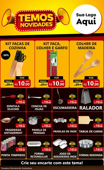 Modelo de Encarte para Encarte Grande com o tema Temos Novidades para Utilidades Domésticas