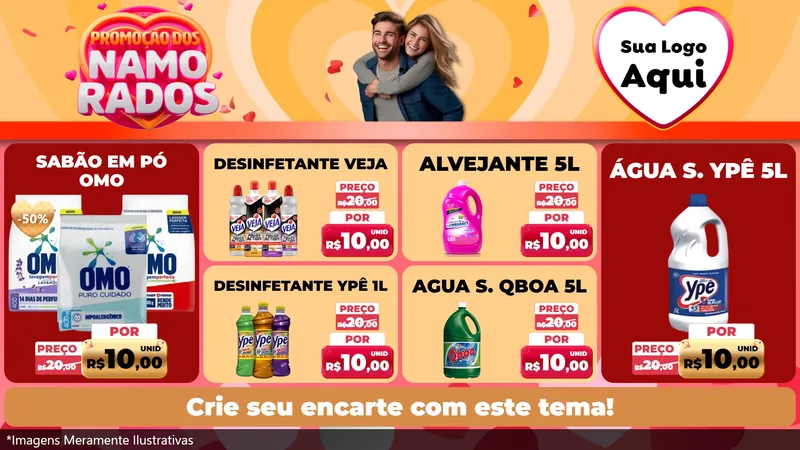 Modelo de TV para TV Horizontal com o tema Promoção dos Namorados para Produtos de Limpeza