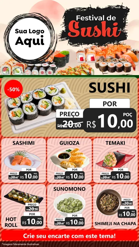 Modelo de Rede Social para Stories com o tema Festival de Sushi para Comida japonesa