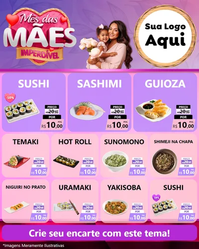 Modelo de Rede Social para Feed Instagram com o tema Mês das Mães Imperdível para Comida japonesa