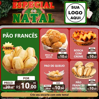Modelo de Rede Social para Feed Facebook com o tema Especial de Natal para Padaria