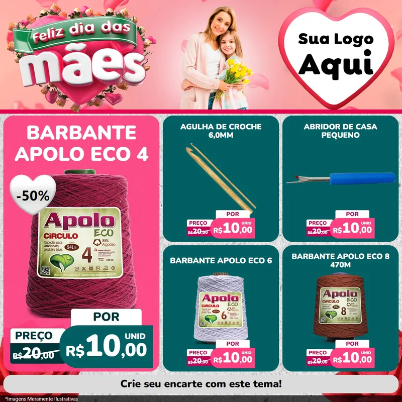 Modelo de Rede Social para Feed Facebook com o tema Feliz Dia das Mães para Armarinho e Aviamentos