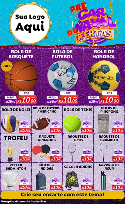 Modelo de Encarte para Encarte Grande com o tema Pré Carnaval de Ofertas para Artigos Esportivos
