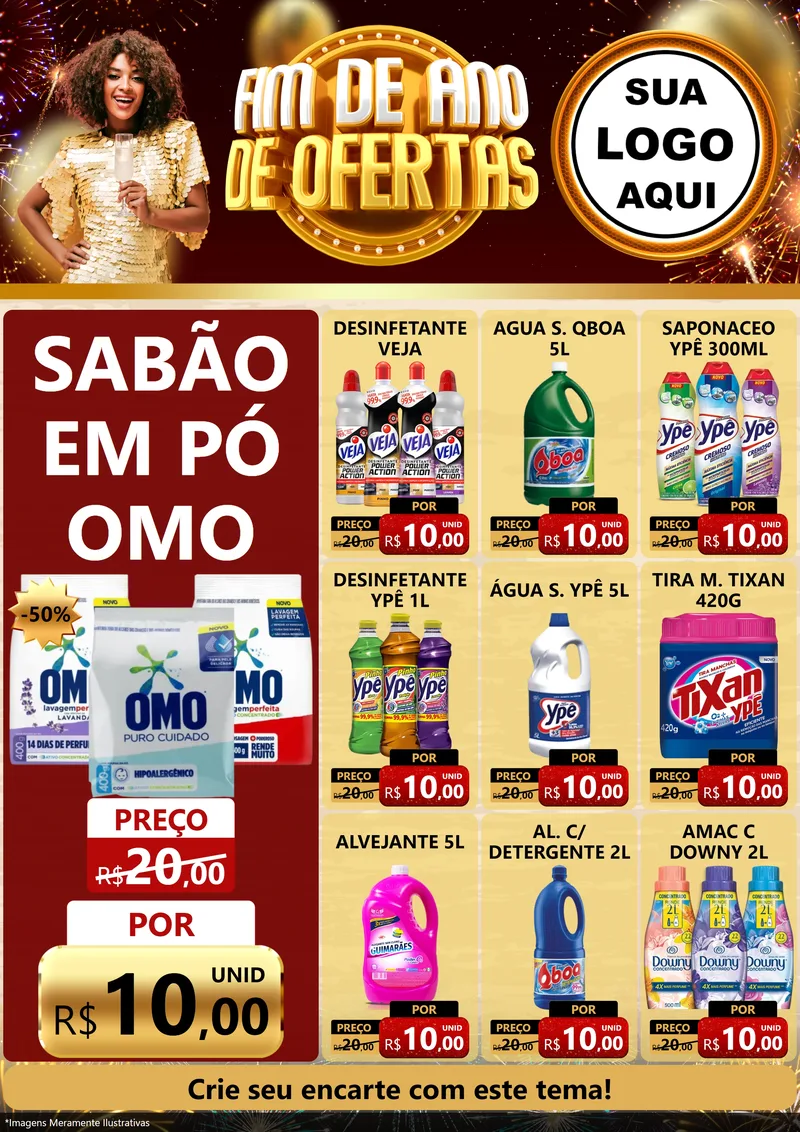 Modelo de Encarte para Encarte A4 Vertical com o tema Fim de Ano de Ofertas para Produtos de Limpeza