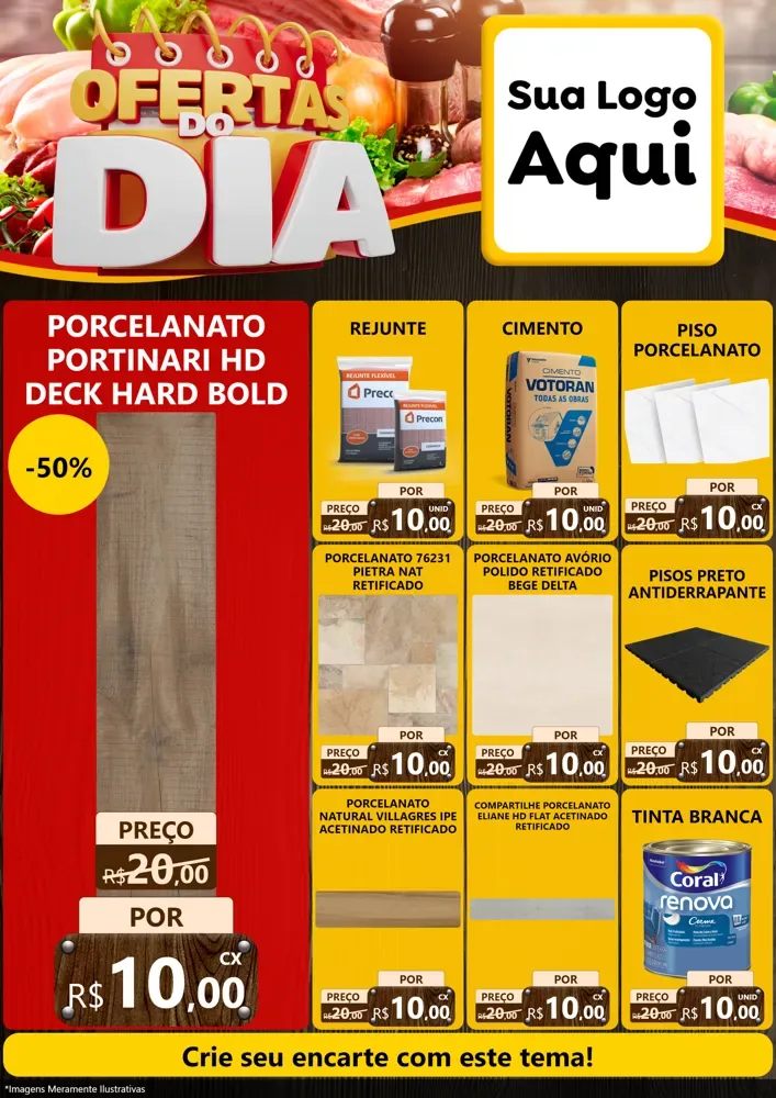 Modelo de Encarte para Encarte A4 Vertical com o tema Ofertas do Dia para Pisos e revestimentos