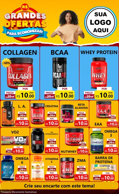 Modelo de Encarte para Encarte Grande com o tema Grandes Ofertas Para Economizar! para Suplementos alimentares