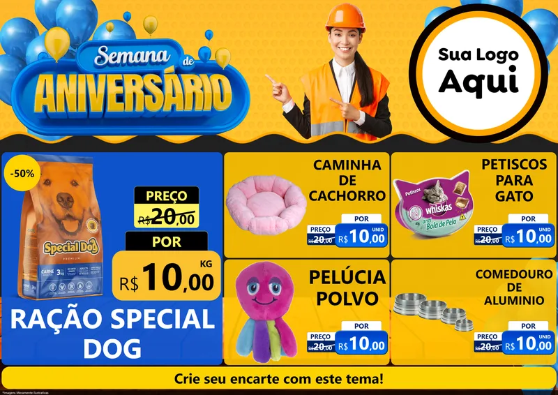 Modelo de Encarte para Encarte A4 Horizontal com o tema Semana de Aniversário para Pet Shop