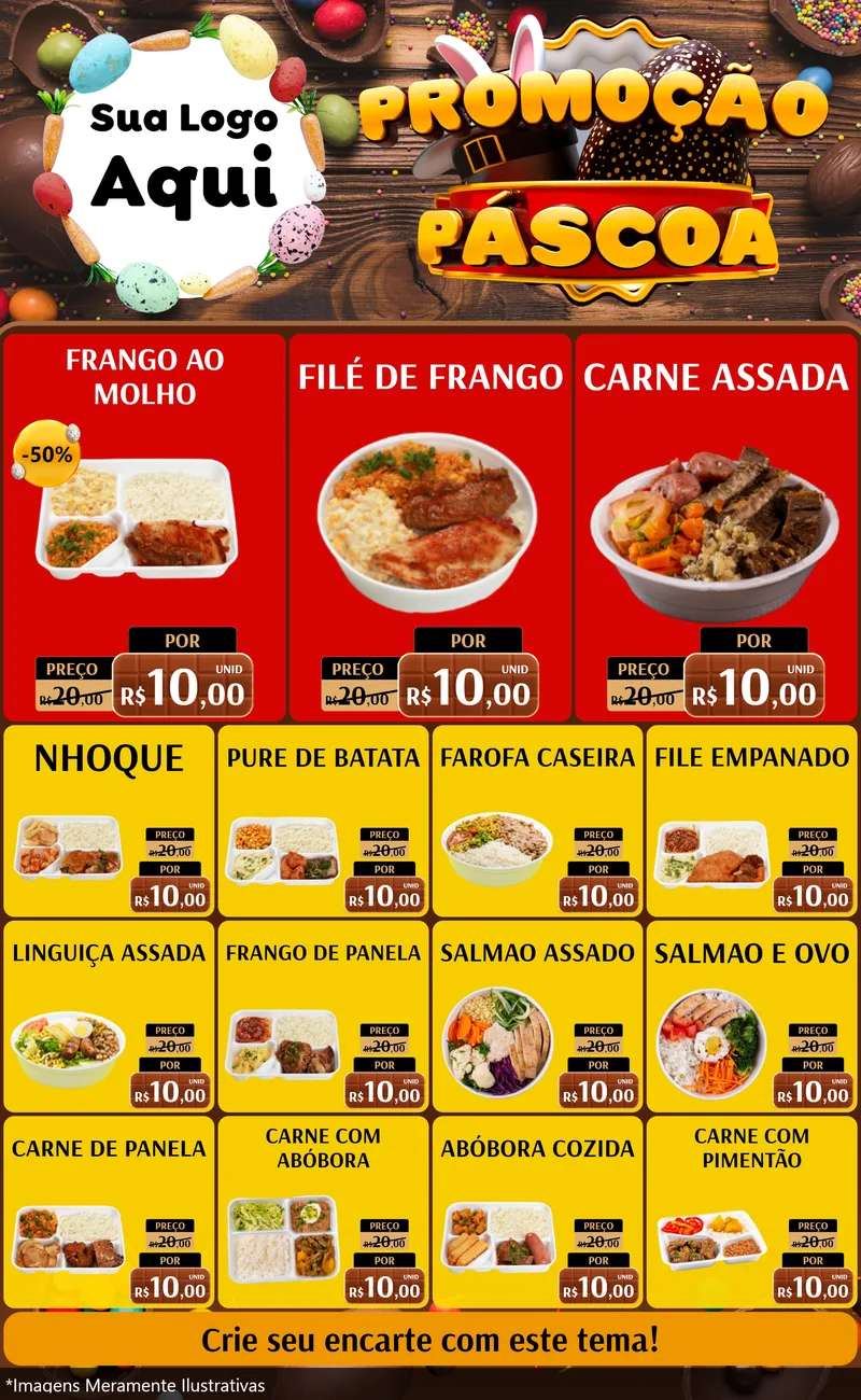 Modelo de Encarte para Encarte Grande com o tema Promoção Páscoa para Restaurante