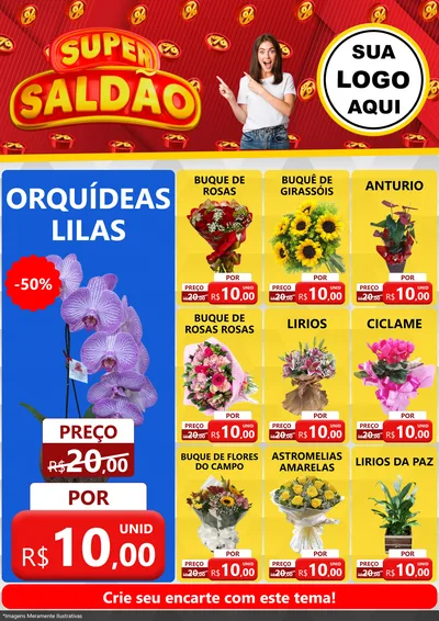 Modelo de Encarte para Encarte A4 Vertical com o tema Super Saldão para Floricultura e jardim