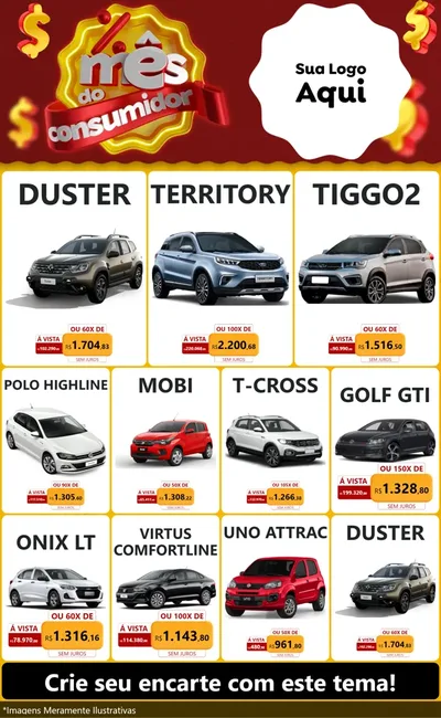 Modelo de Encarte para Encarte Grande com o tema Mês do consumidor para Concessionaria de Carros