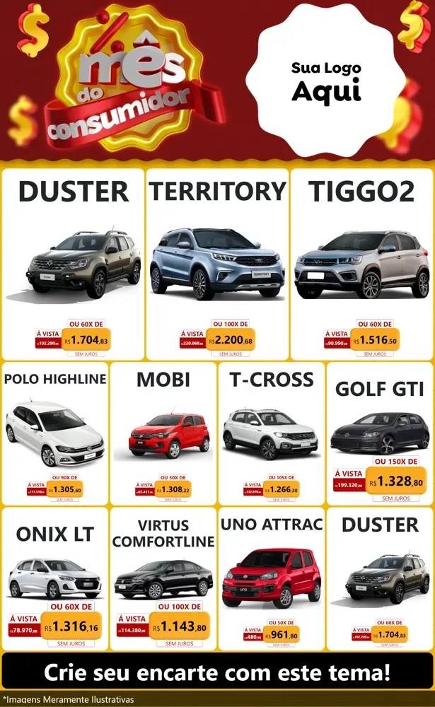 Modelo de Encarte para Encarte Grande com o tema Mês do consumidor para Concessionaria de Carros