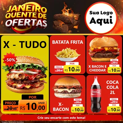 Modelo de Rede Social para Feed Facebook com o tema Janeiro Quente de Ofertas para Hamburgueria