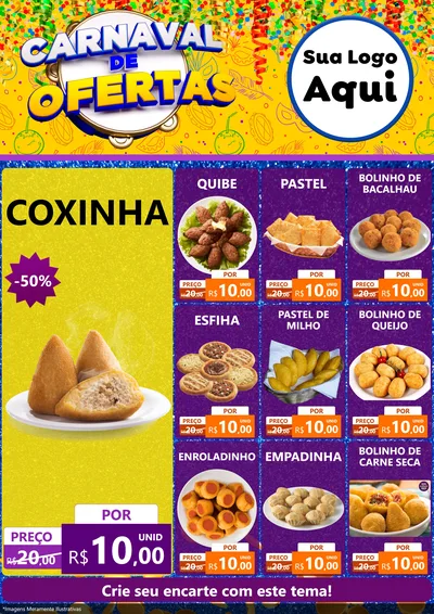 Modelo de Encarte para Encarte A4 Vertical com o tema Carnaval de Ofertas para Salgadaria