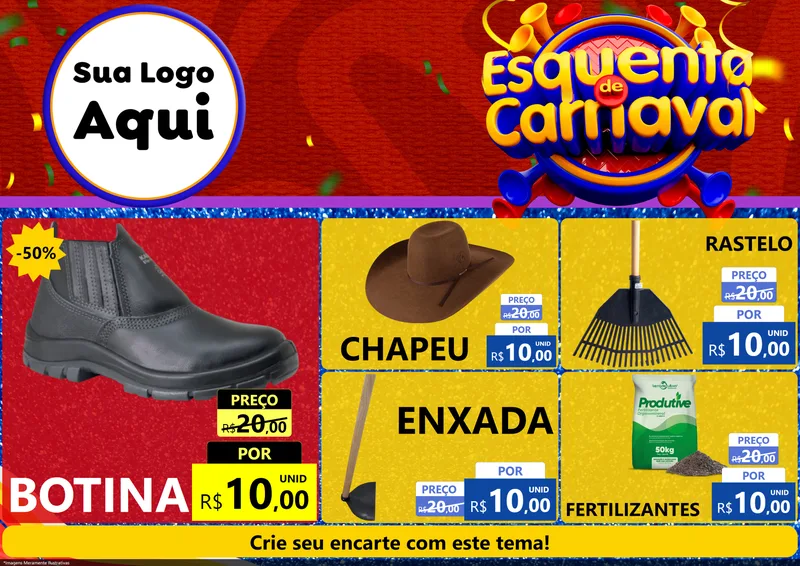 Modelo de Encarte para Encarte A4 Horizontal com o tema Esquenta de Carnaval para Agropecuária