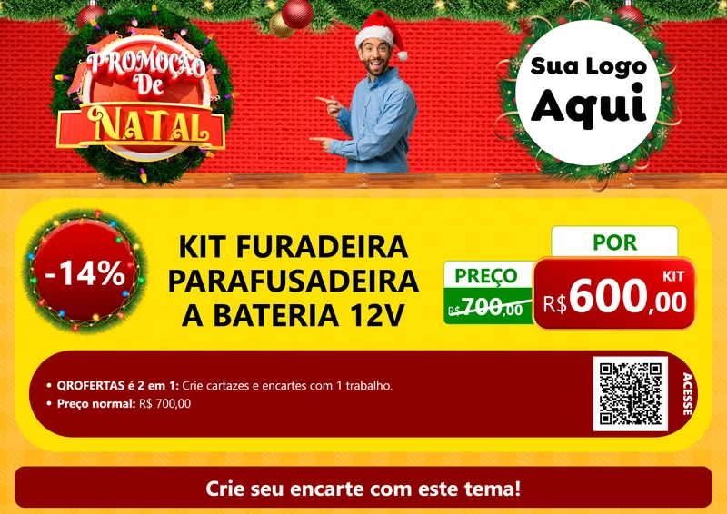 Modelo de Cartaz para Cartaz A4 Horizontal com o tema Promoção de Natal para Maquinas e Ferramentas